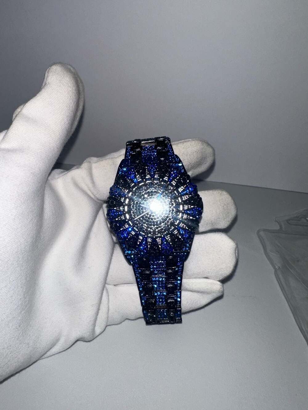 Wrist Watch Blue Iced Out Rhinestone - Picture 2 of 5